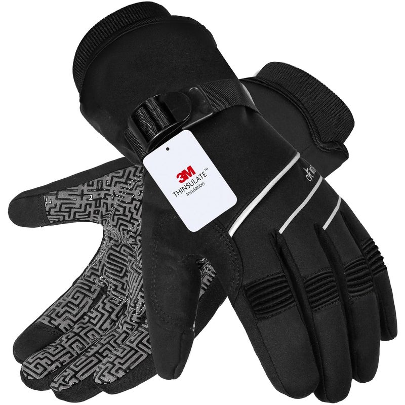 MOREOK Waterproof & Windproof -30Â°F Winter Gloves for Men/Women, 3M Thinsulate Thermal Gloves Touch Screen Warm Gloves for Skiing,Cycling,Motorcycle,Running-Black-L - Image 1